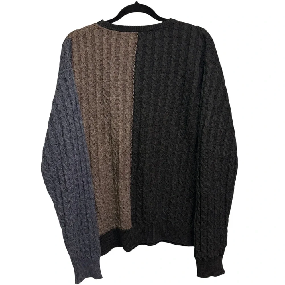 Vintage Valentino Uomo Crewneck Colorblock Linen Blend Cable Knit Sweater - Picture 3 of 9